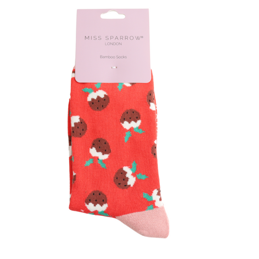 Miss Sparrow Christmas Puddings Socks Red