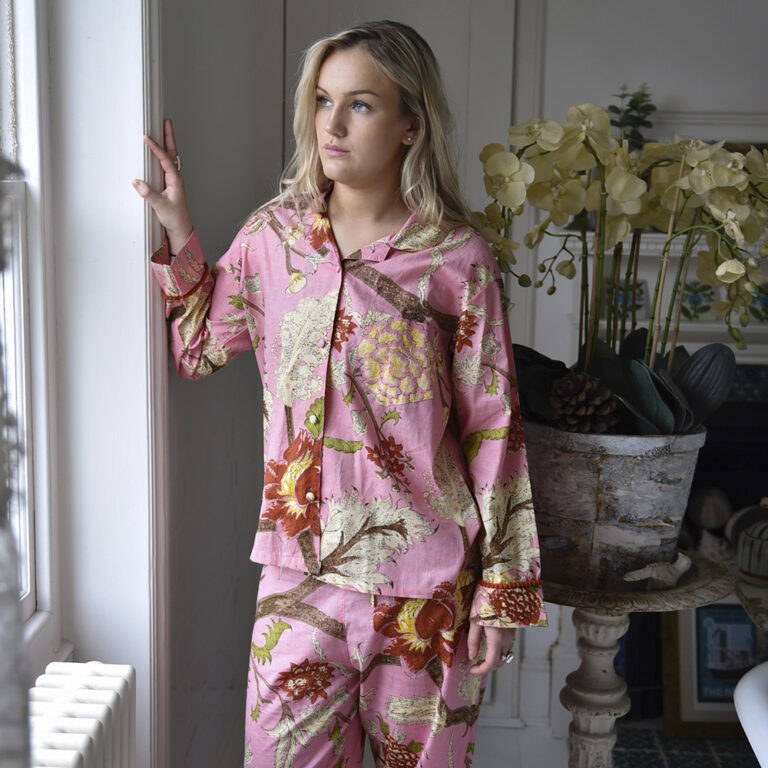 Powell Craft Pink, Cream & Burnt Orange Large Botanical Print Pyjamas
