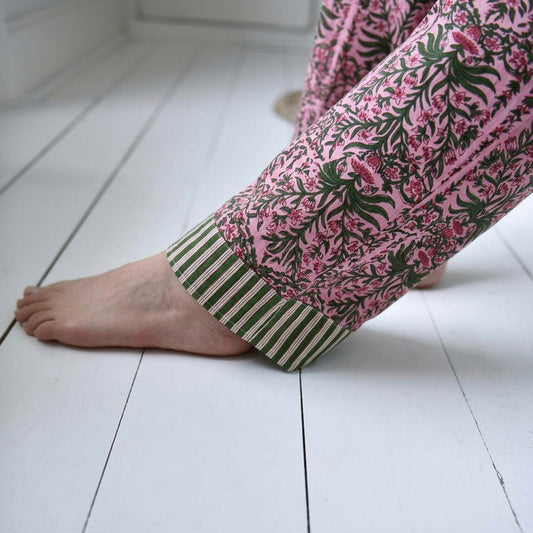 Powell Craft Pink & Green Damask Print Pyjamas