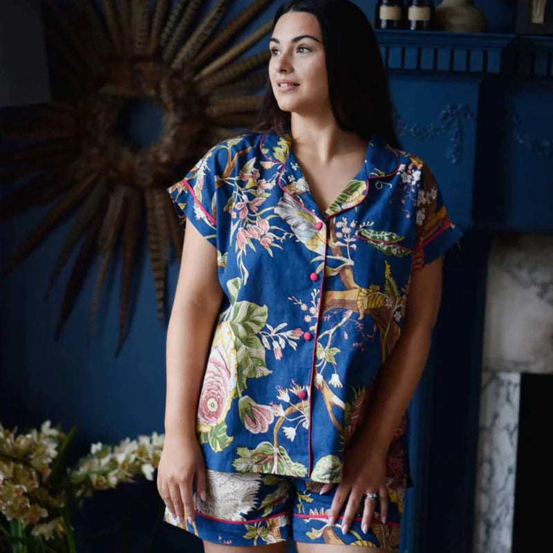 Blue Carnation Short Pyjama Set with Piping from Powell Craft