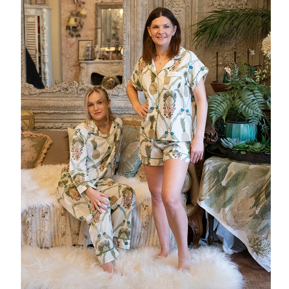 Powell Craft Bluebird & Pineapple Print Short Pyjama Set