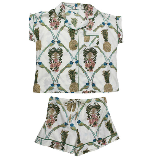 Powell Craft Bluebird & Pineapple Print Short Pyjama Set