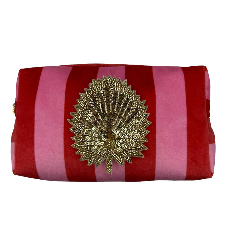 Sixton London Pink Stripe Make-up Bag & Palm Leaf Brooch - Small