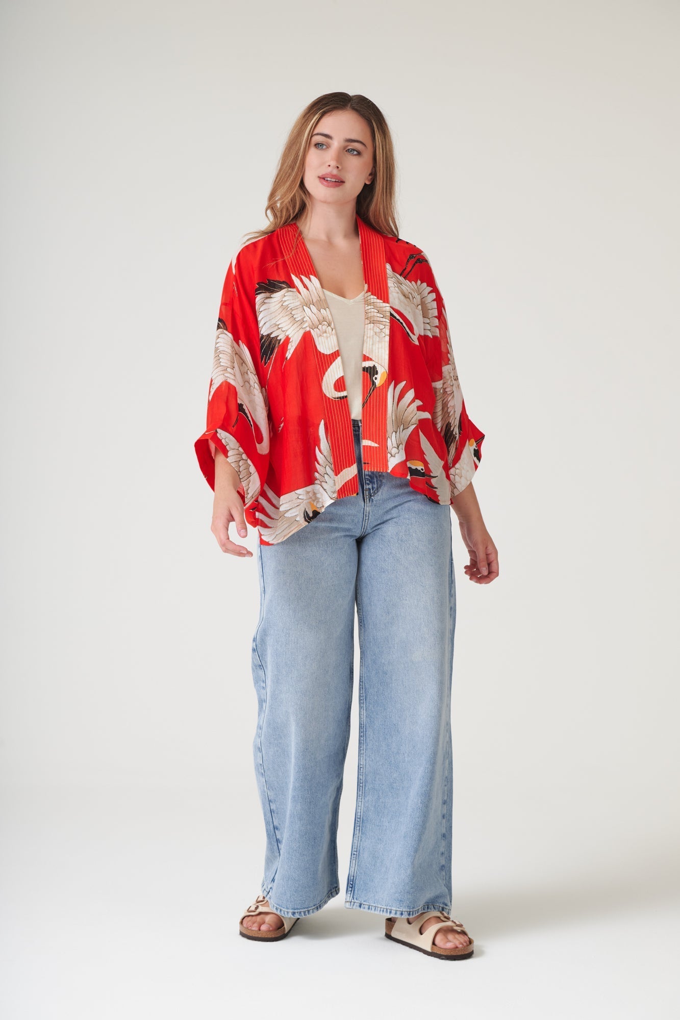 One Hundred Stars Stork Scarlet Kimono