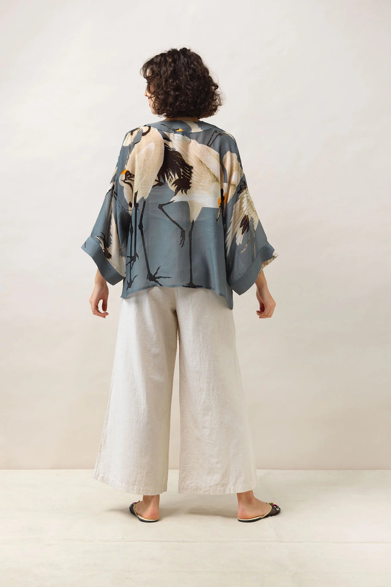 One Hundred Stars Stork Slate Grey Kimono