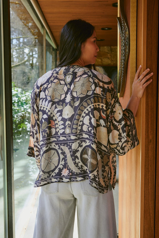 One Hundred Stars Susani Kimono in Charcoal
