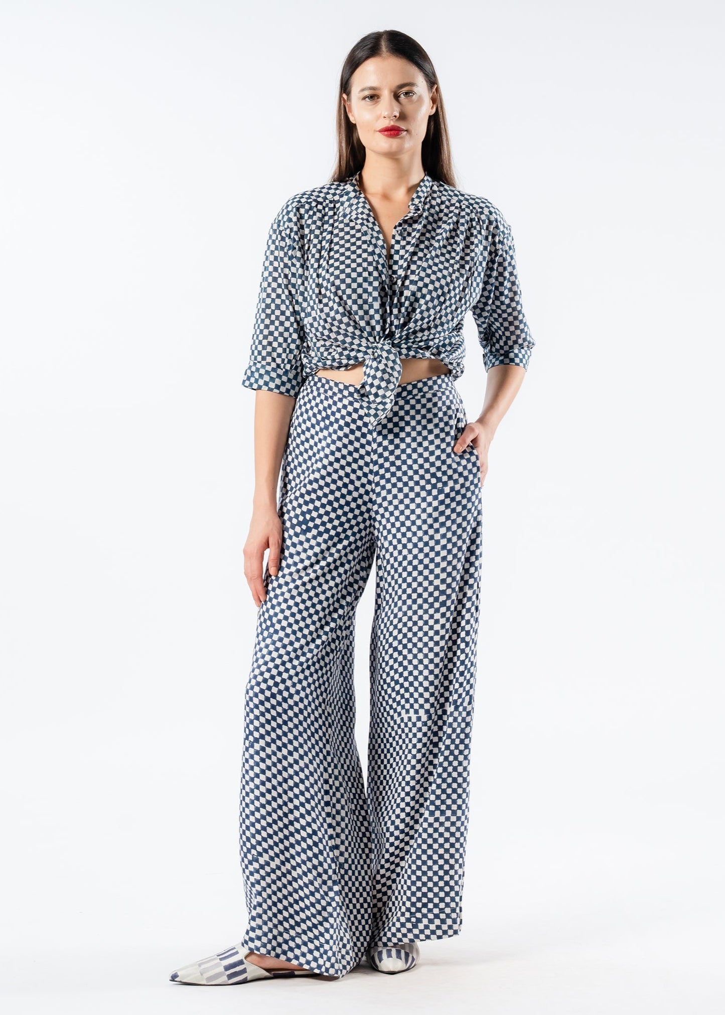 Tanavana Lyon Blouse in Slate Black Picnic Check
