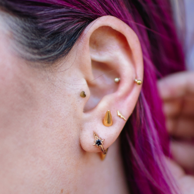 Spike Double Sided Stud Single Earring Gold