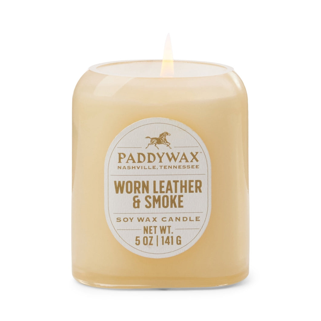 Vista 142g Glass Candle Tan - Worn Leather & Smoke