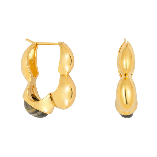 Vurchoo Jewellery Gaia Link Sculptural Grey Jasper Statement Hoops Gold