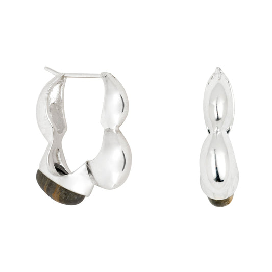 Vurchoo Jewellery Gaia Link Sculptural Grey Jasper Statement Hoops Silver