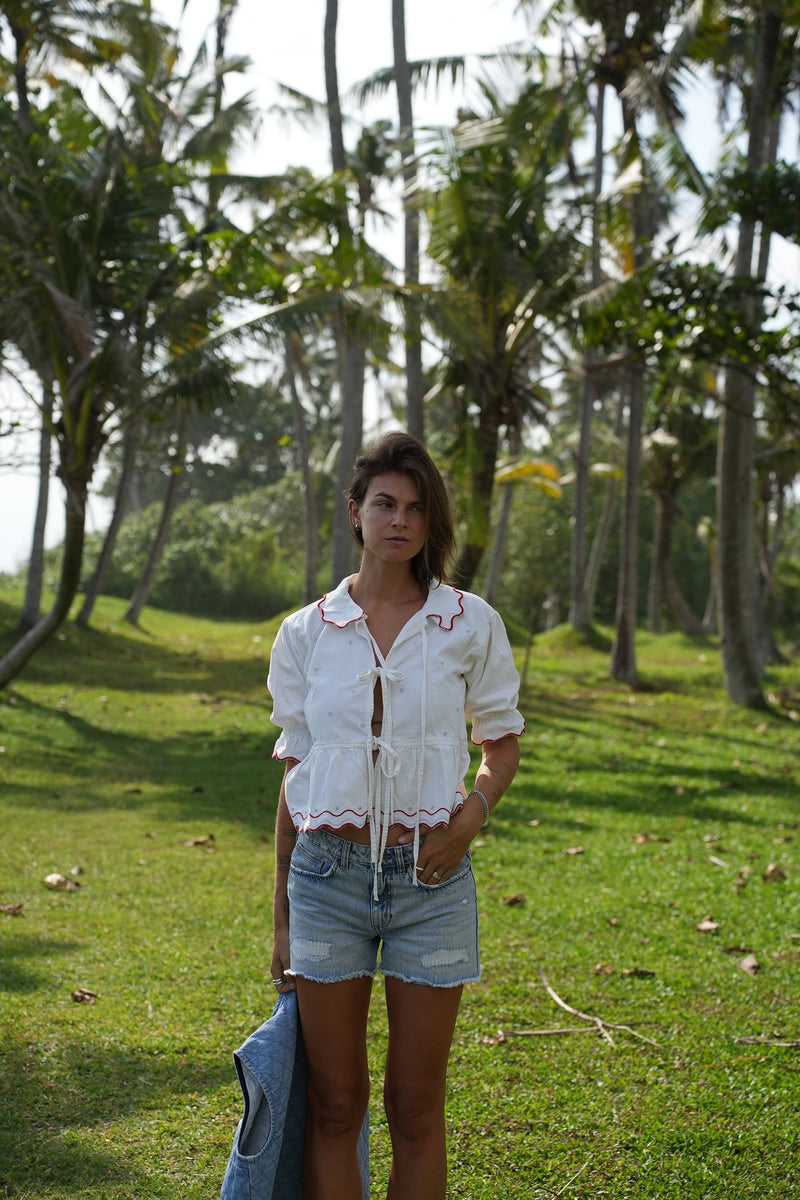 seventy + mochi Ana tie blouse in white