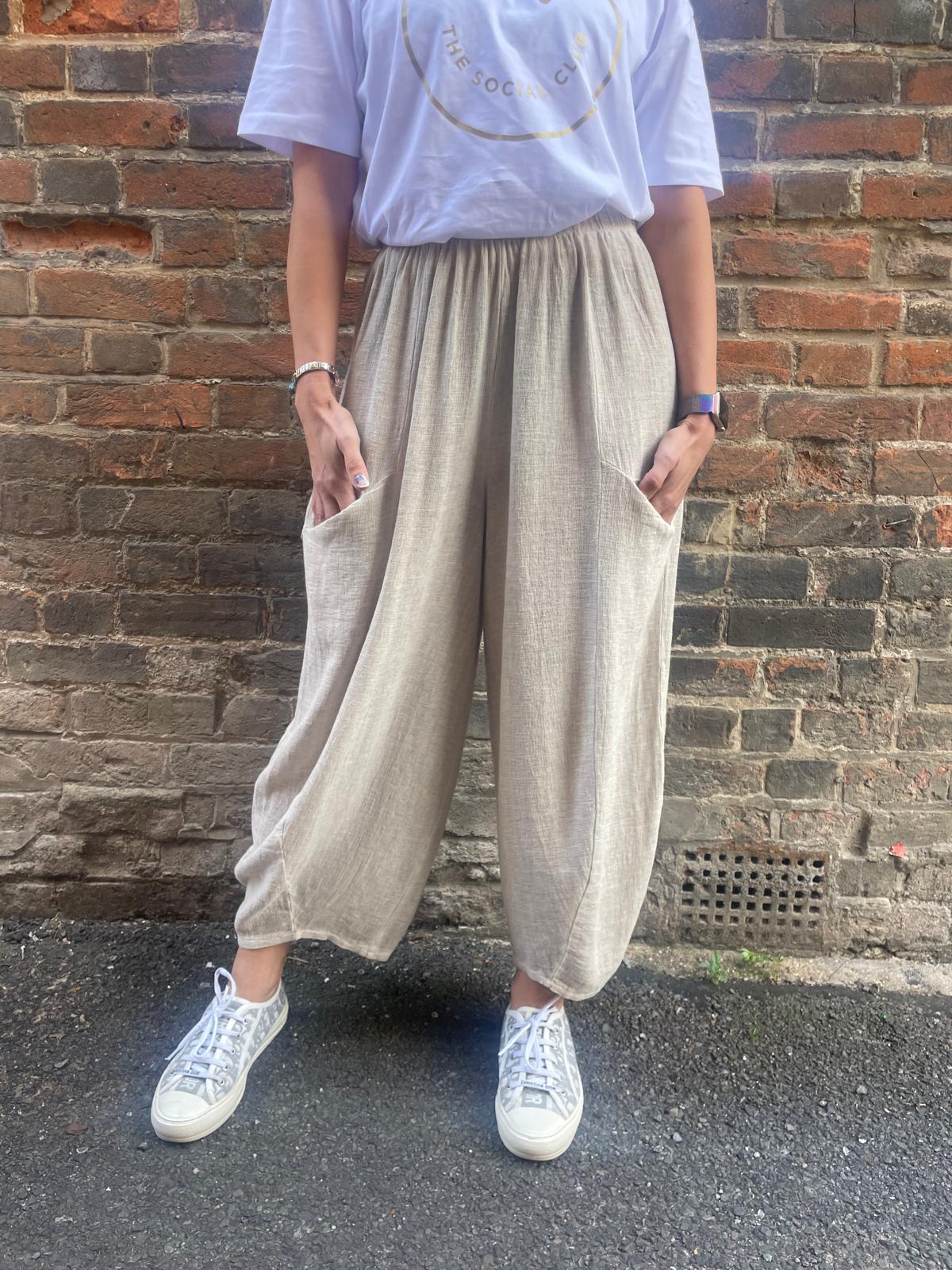 Loose Fit Balloon Leg Linen Trousers