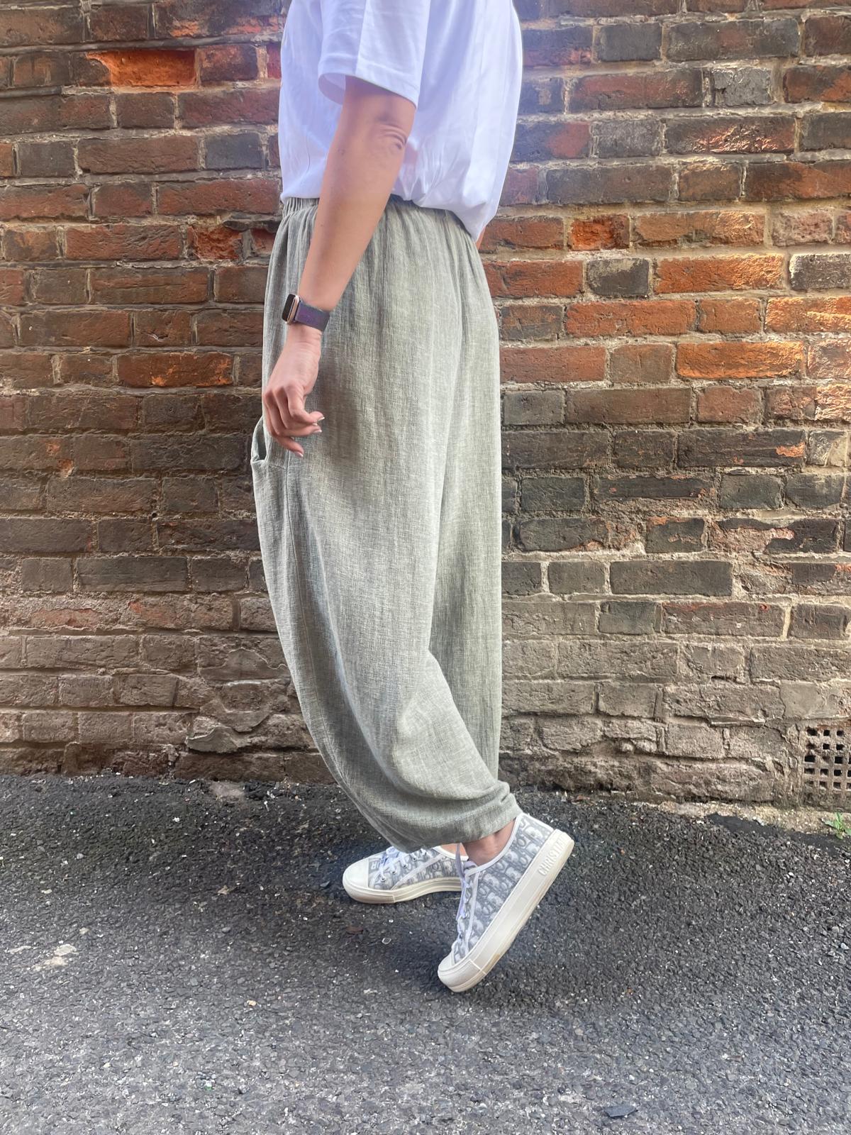 Loose Fit Balloon Leg Linen Trousers