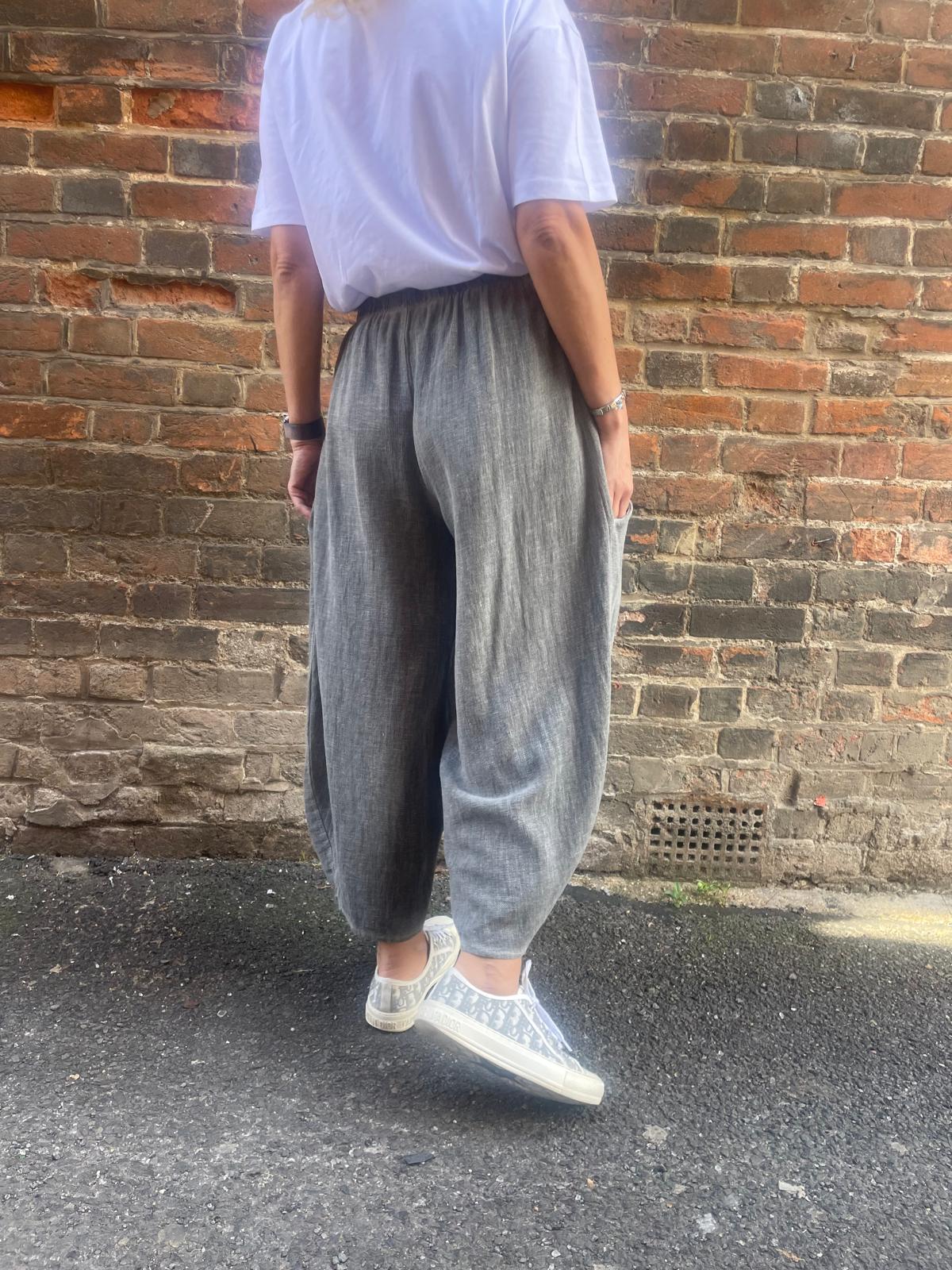 Loose Fit Balloon Leg Linen Trousers