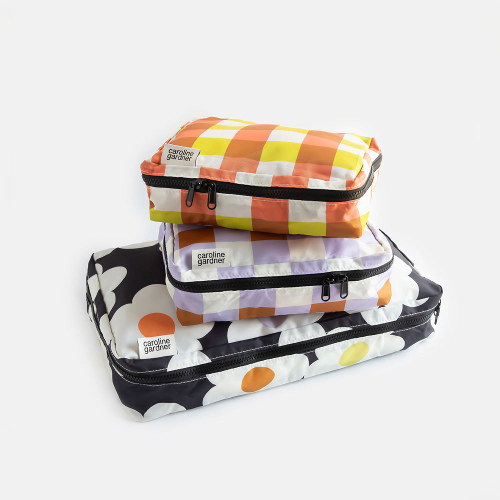 Caroline Gardner Multi Flower/Check Set of 3 Packing Cubes