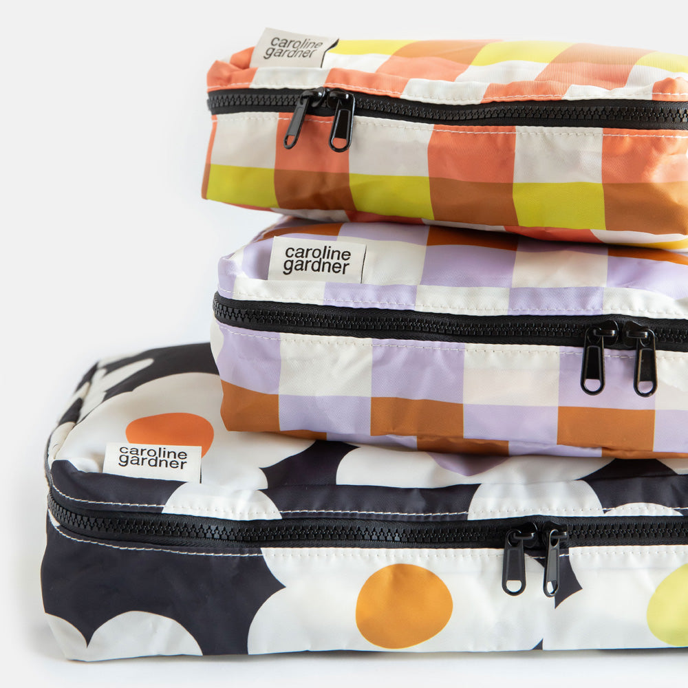 Caroline Gardner Multi Flower/Check Set of 3 Packing Cubes