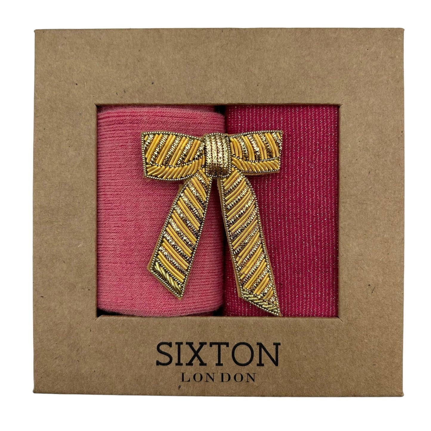 Sixton London - Pink Barcelona and Tokyo sock box duo with bow brooch