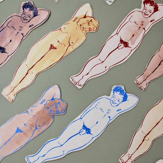 Relaxed Nude Hand Painted Leather Bookmark: Man