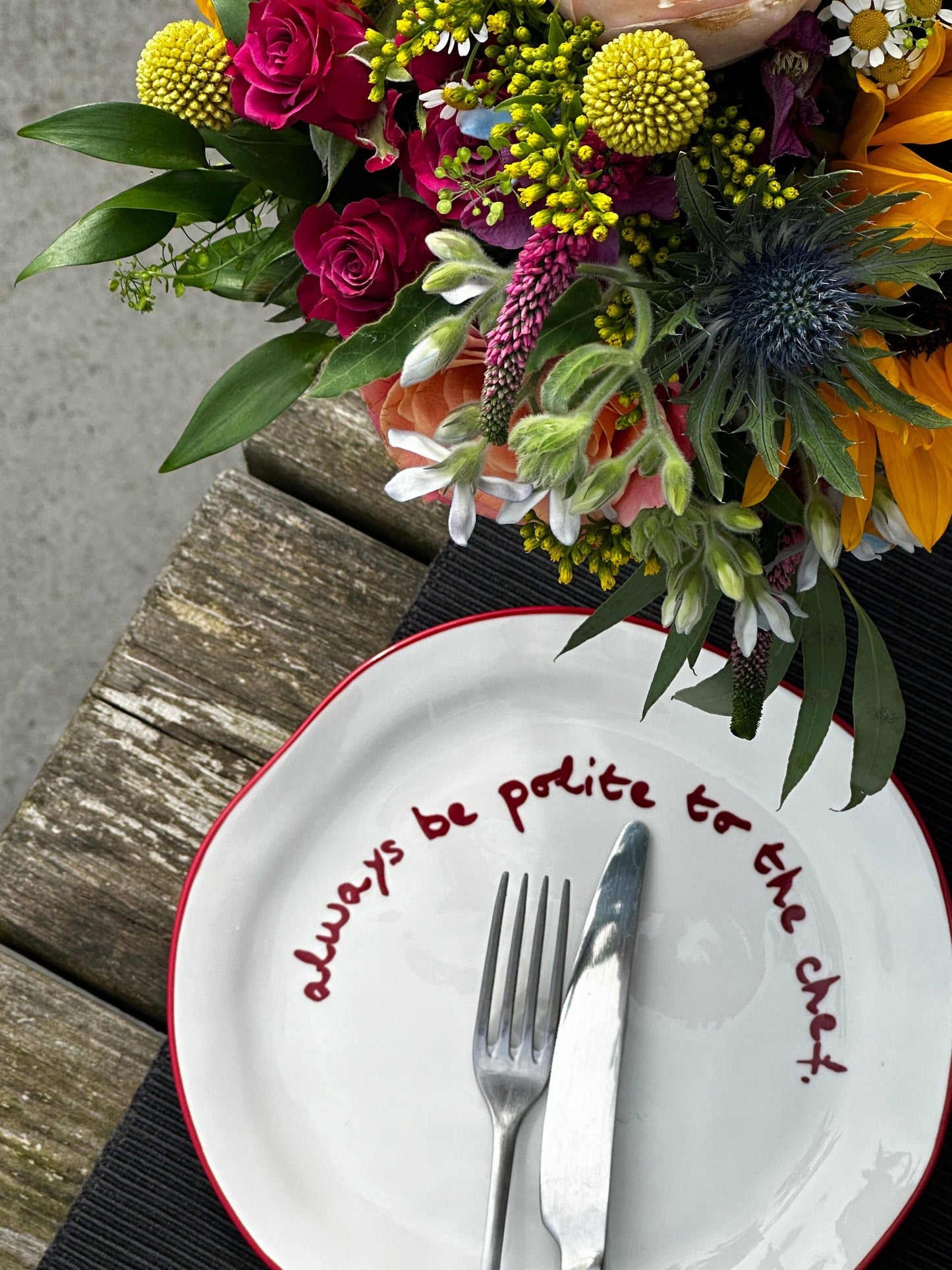 MÆGEN - Statement Plate - 'always be polite to the chef.'