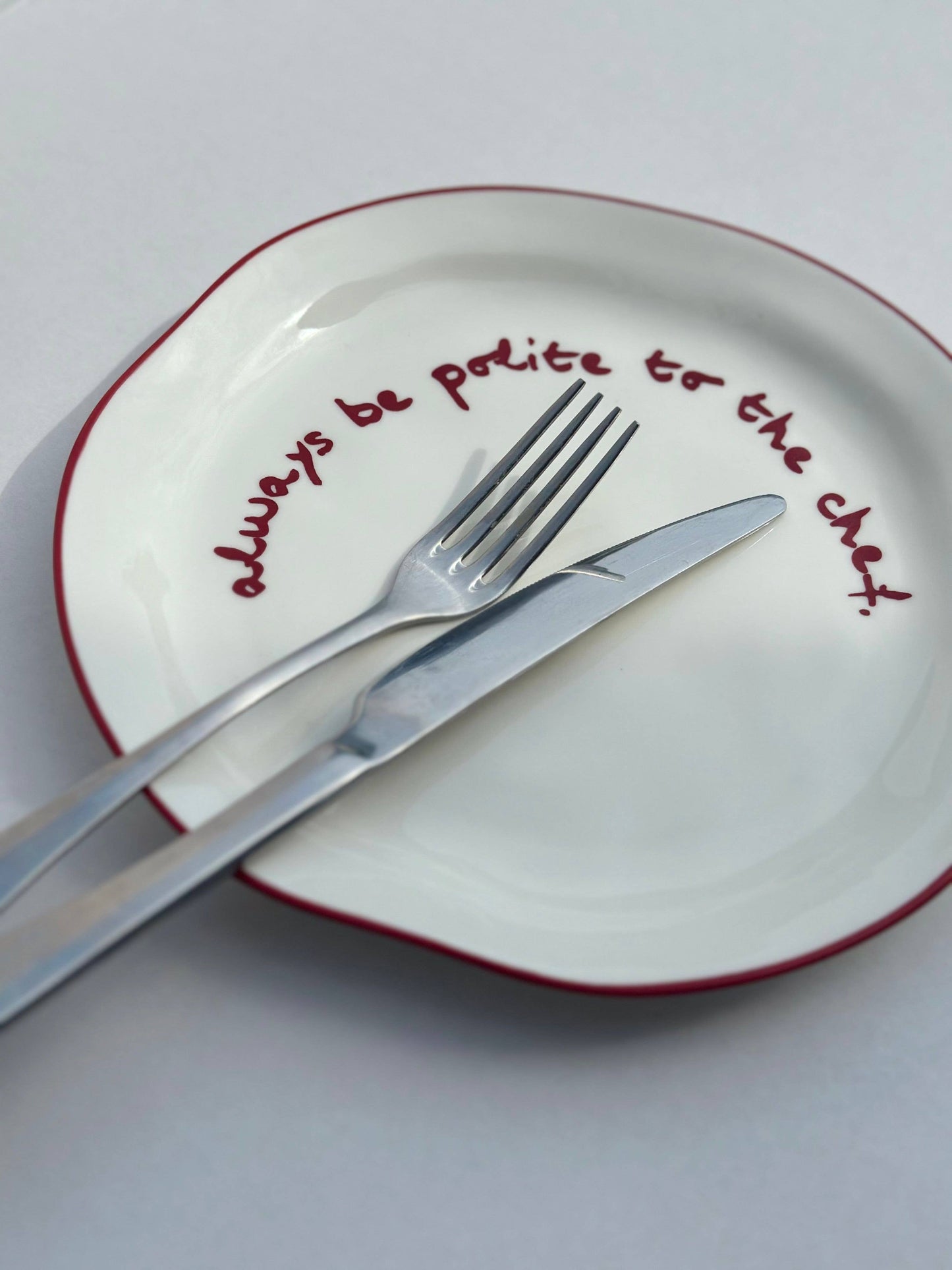 MÆGEN - Statement Plate - 'always be polite to the chef.'