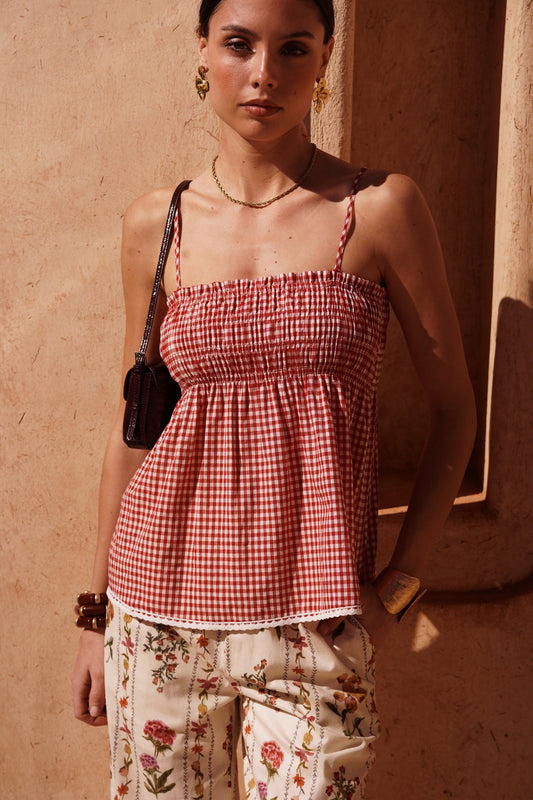 Dalila Gingham Top in Red Gingham