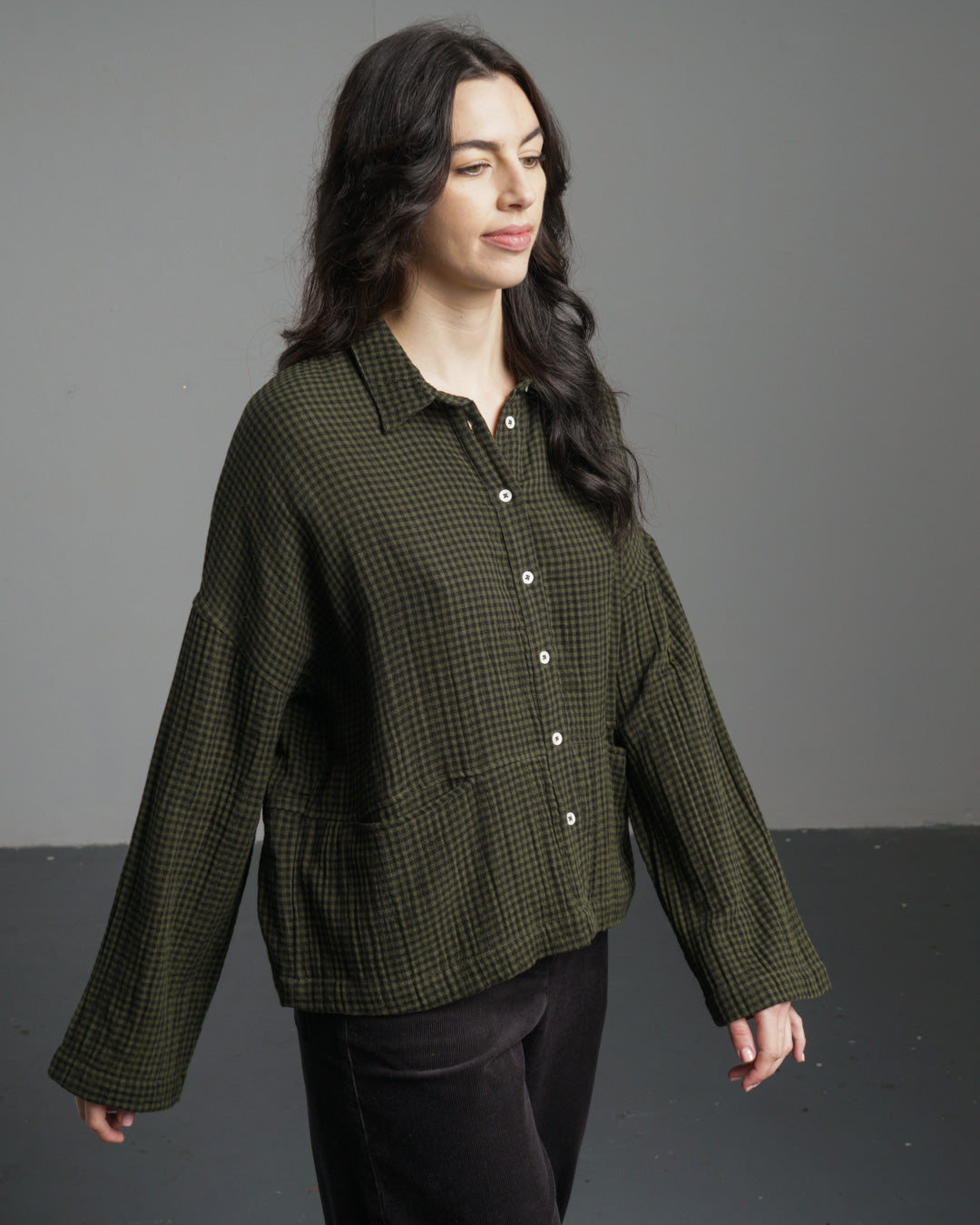 Bibico Anya Relaxed Blouse in Olive Check