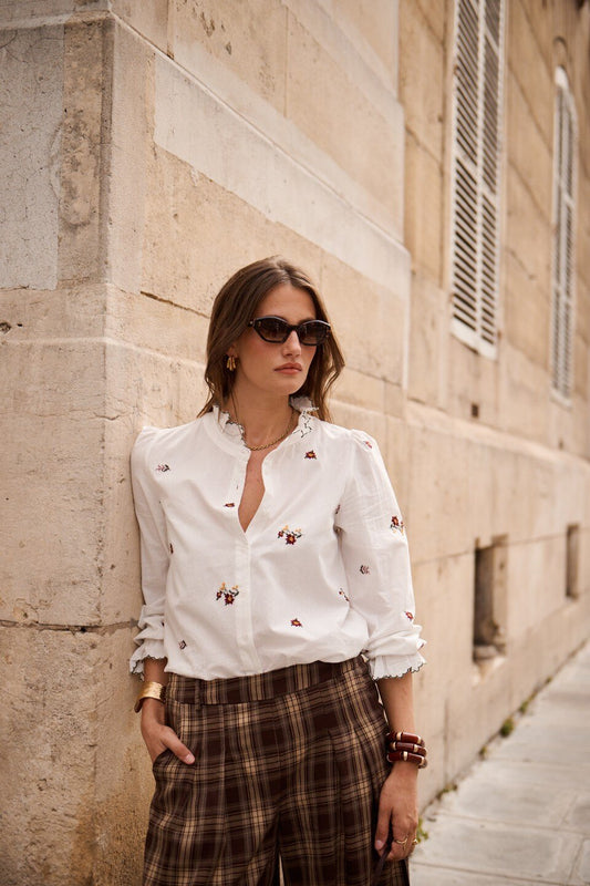 Colette Embroidered Blouse in White