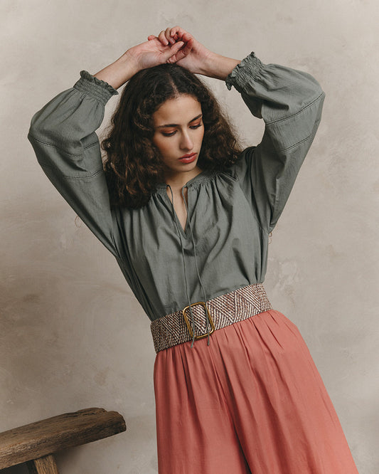 Grace & Mila Janice Cotton Blouse in Khaki