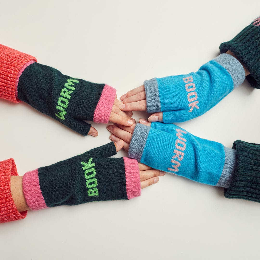 Black & Beech Book Worm Mittens in Forest Green & Neon Green