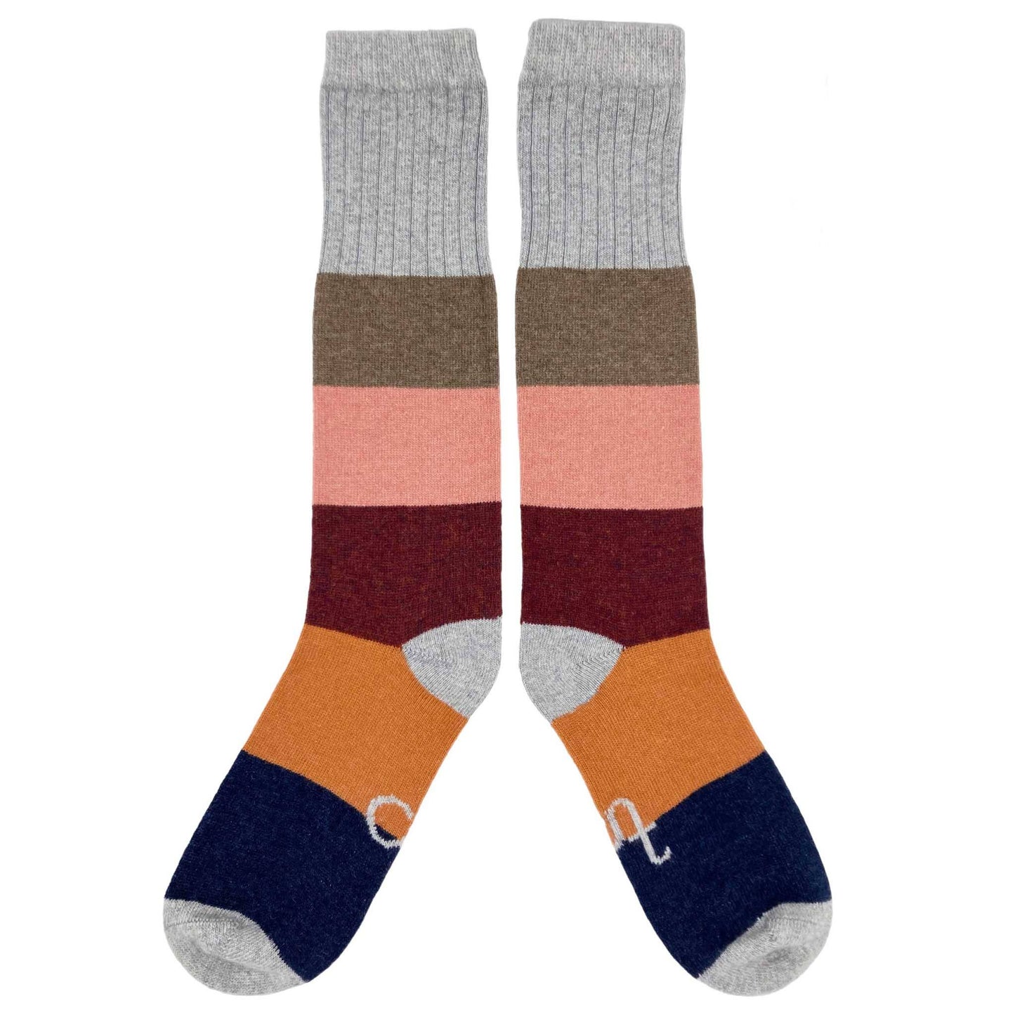 Catherine Tough - Women's Lambswool Long Boot Socks - Block Stripes