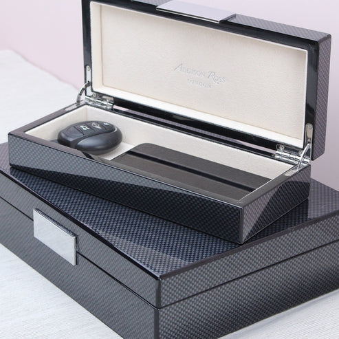 Addison Ross Carbon Fibre Lacquer Box with Silver 4x9