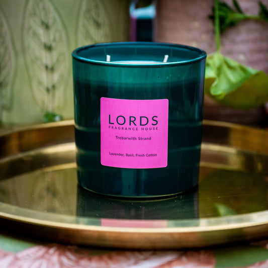 LORDS Fragrance House - Three Wick Candle - Trebarwith Strand -Green Glass