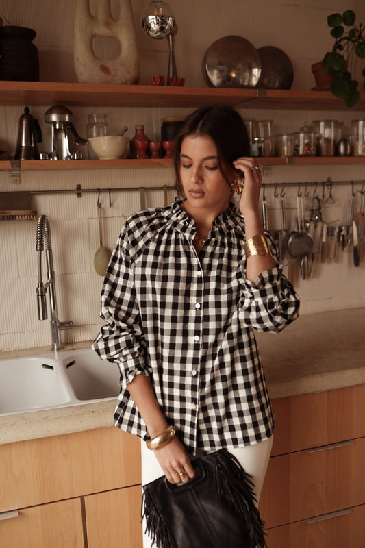 Blair Gingham Check Shirt in White & Black