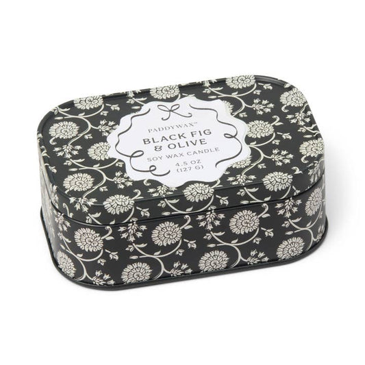 Cherie Printed Tin Candle -Black & Grey - Black Fig & Olive 127g