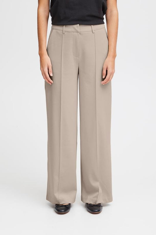 ICHI Kate Office Long Wide Pants in Doeskin