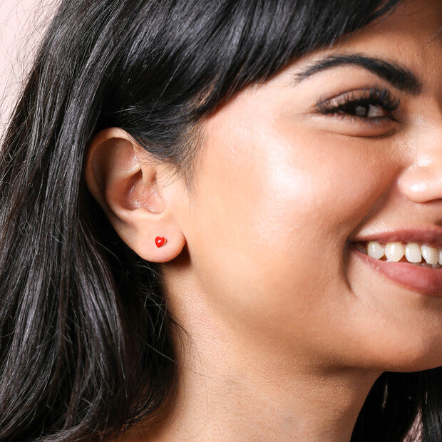 Lisa Angel Gold Sterling Silver Red Enamel Heart Stud Earrings
