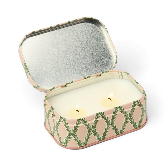 Cherie Printed Tin Candle - Pink & Green - Yuzu Woods 127g