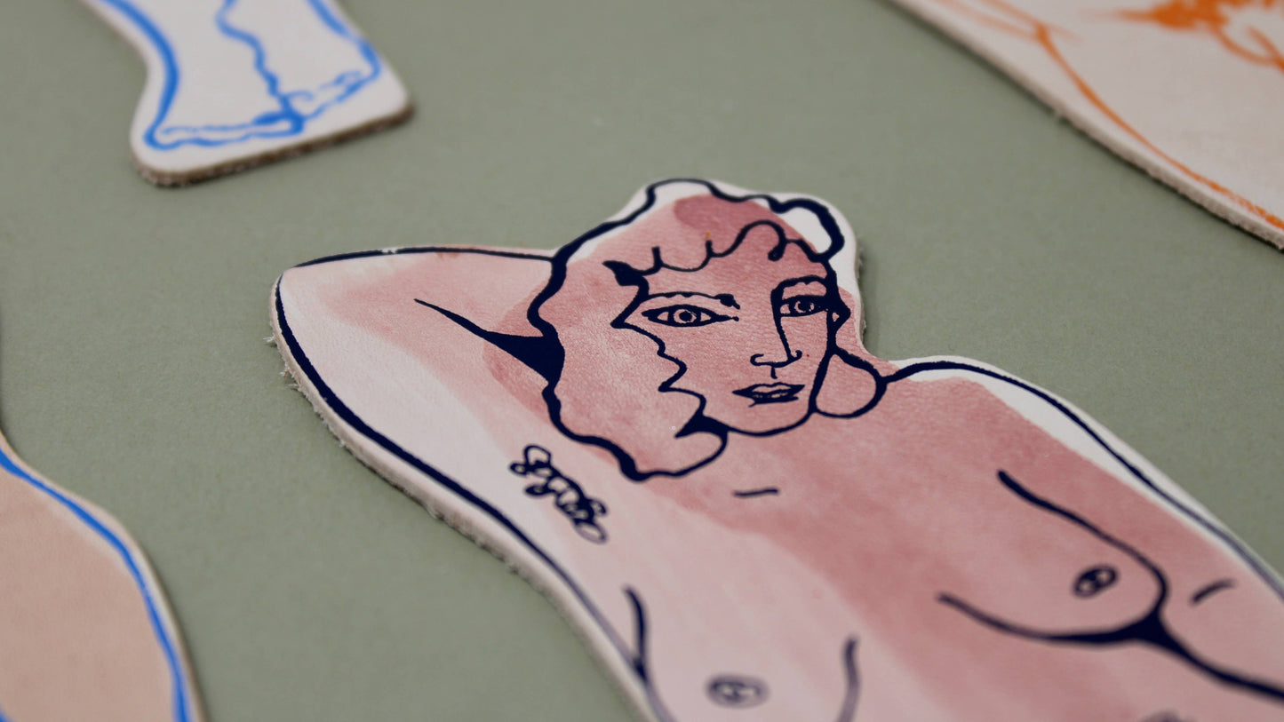 Relaxed Nude Hand Painted Leather Bookmark: Man