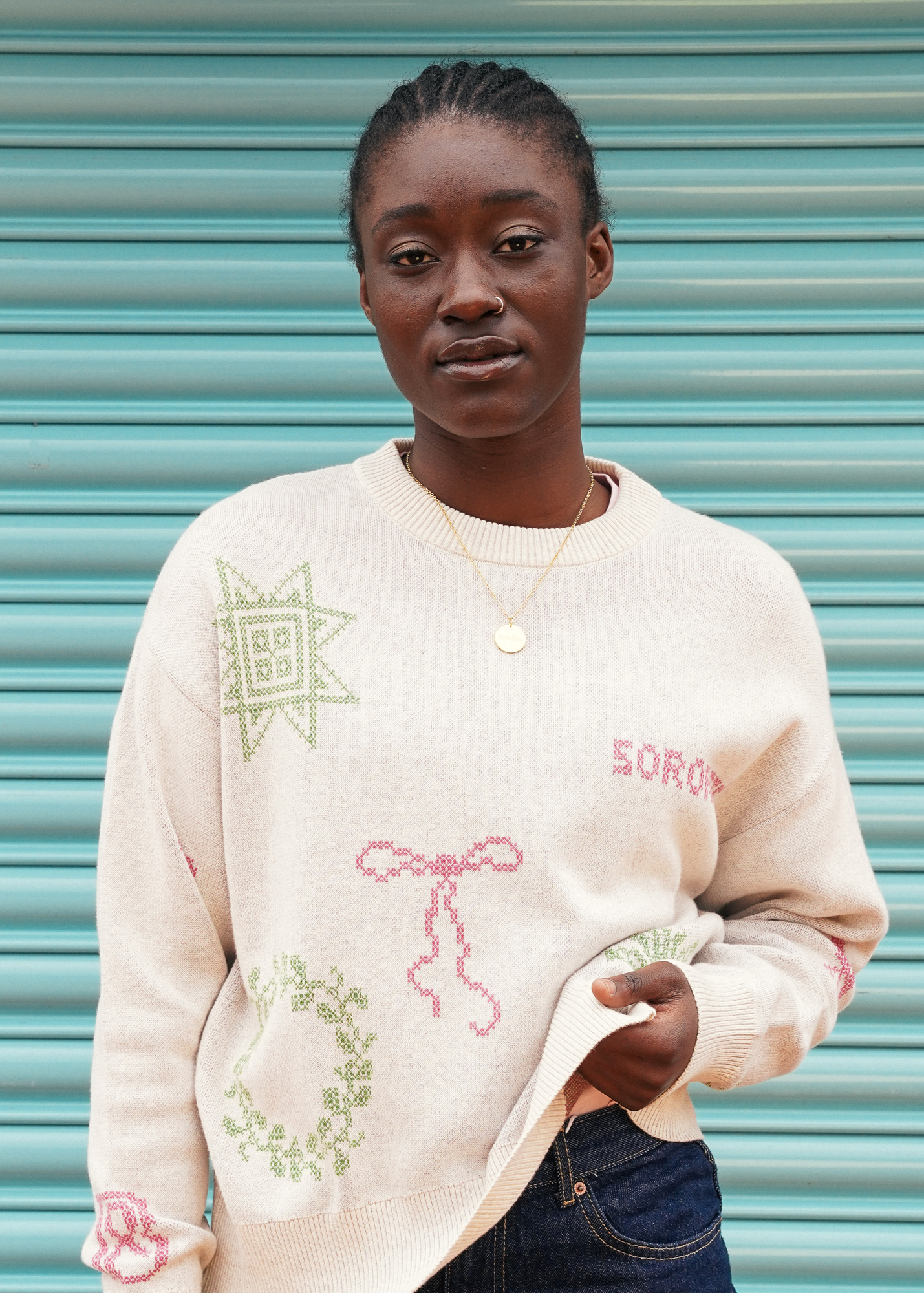 Black & Beech - Cross Stitch Jumper in Ecru