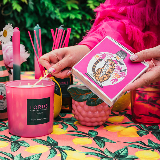 LORDS Fragrance House - Three Wick Candle - Positano - Pink Glass