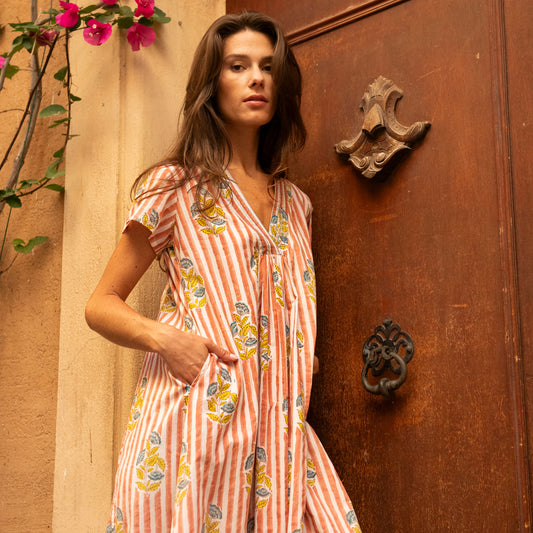 Zen Ethnic Beaulieu Long Irissou Dress in Peach Orange