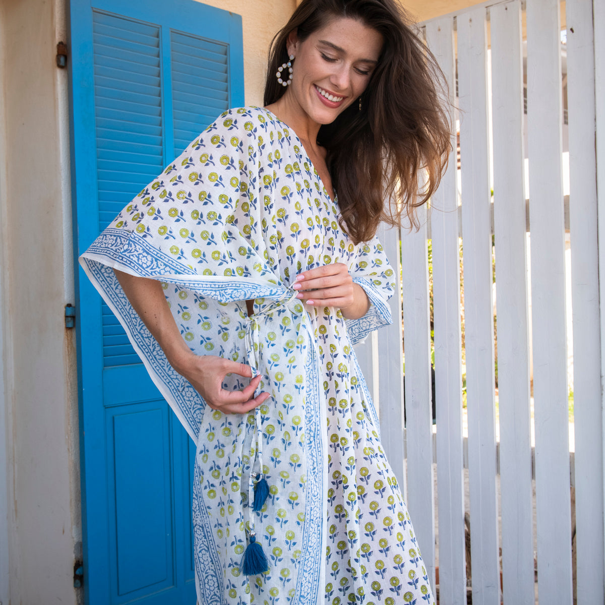 Zen Ethic Grace Long Kaftan in Blue