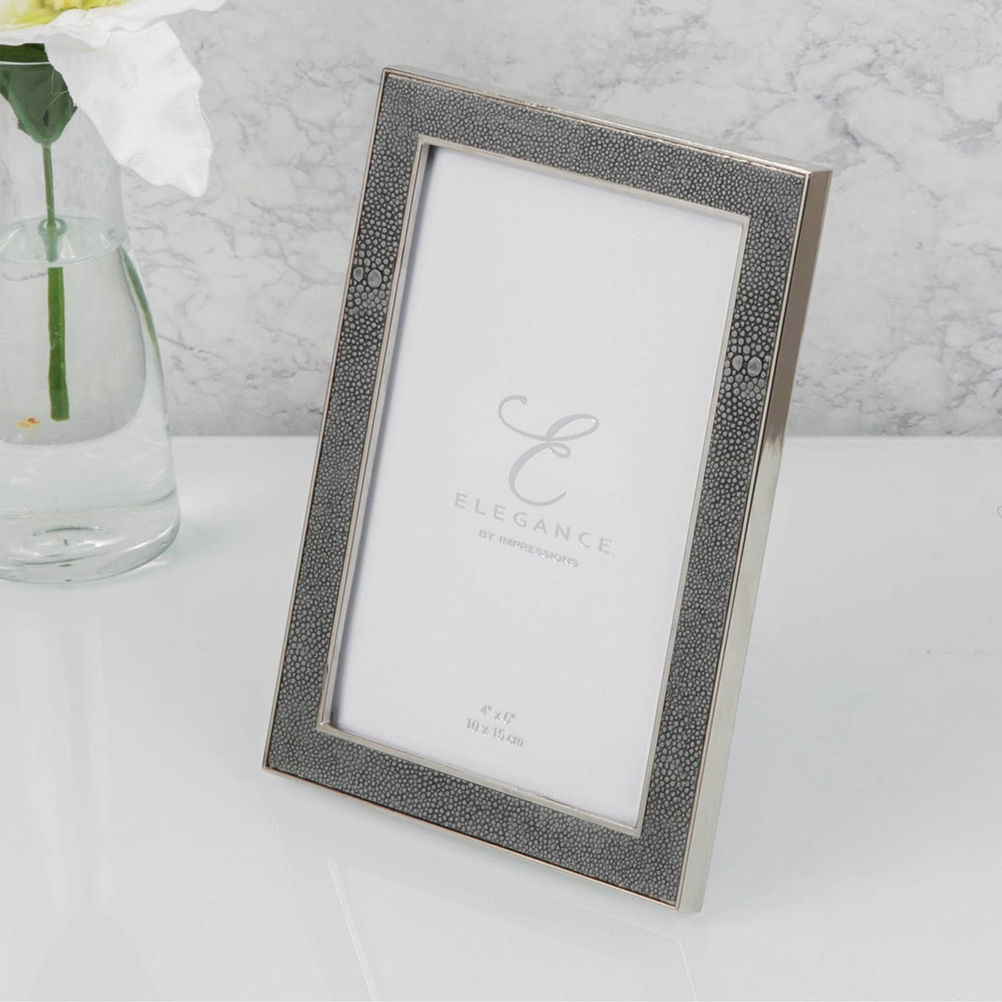 Elegance Metal Plated Grey Faux Shagreen Frame 4" x 6"