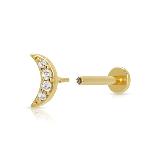 Gold Sparkling Moon Single Flat Back Earring