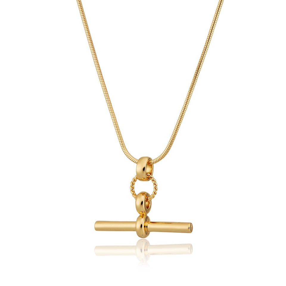 Kelly Springham Gold T-Bar Necklace with Snake Chain
