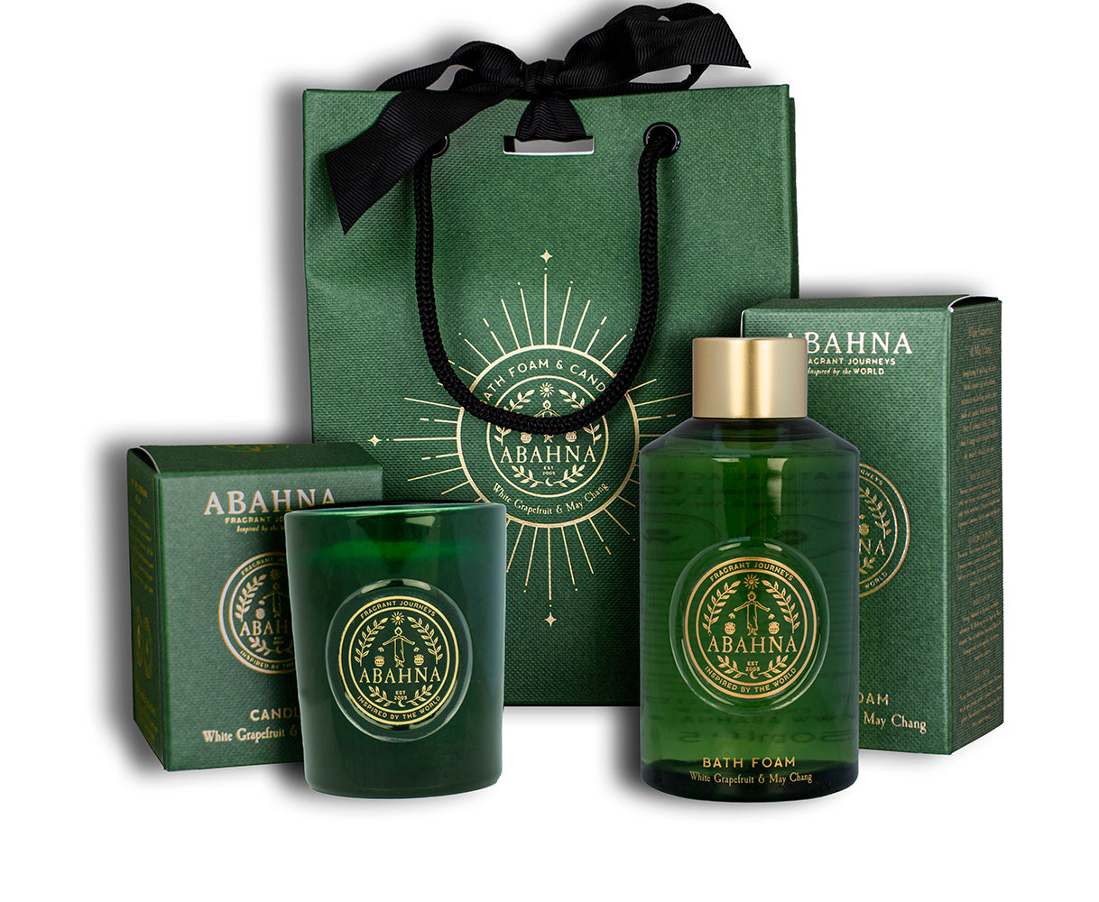 Abahna White Grapefruit & May Chang Bathe By Candlelight - Mini Foam & Candle