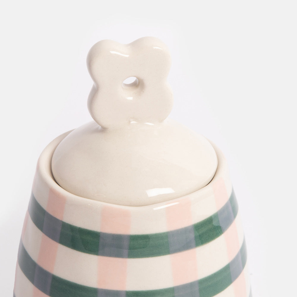 Caroline Gardner Pink & Green Check Stoneware Pot
