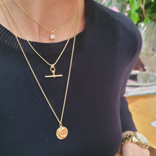 Kelly Springham Gold T-Bar Necklace with Snake Chain