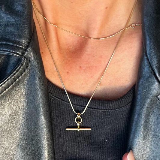 Kelly Springham Gold T-Bar Necklace with Snake Chain